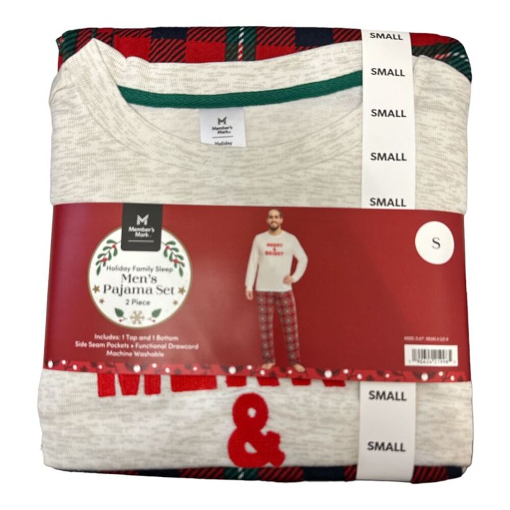 Oatmeal Plaid - Member's Mark Men's Holiday Family Sleep Long Sleeve & Pant Paja